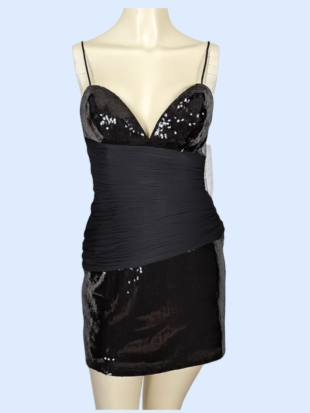 BASIX II Spaghetti strap beaded black mini cocktail party formal dress NEW